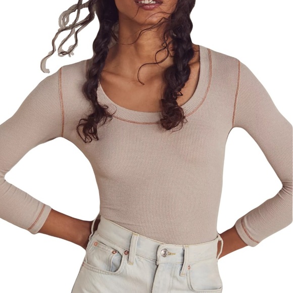 NWT Free People Intimately Hi Hon Thong Bodysuit Contrast Stitch Scoop Neck Sm - Picture 2 of 10